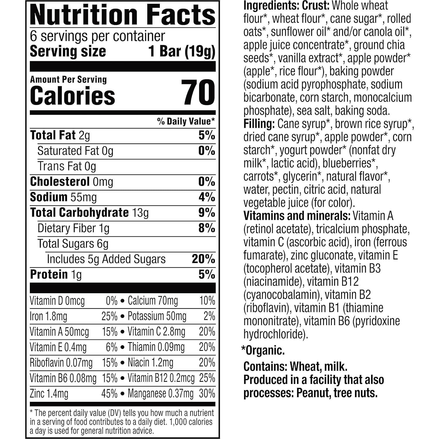 Plum Organics Mighty Snack Bars - Blueberry - 0.67 oz Bars (Pack of 48) - Organic Fruit and Vegetable Toddler Food Snack Bars : Baby