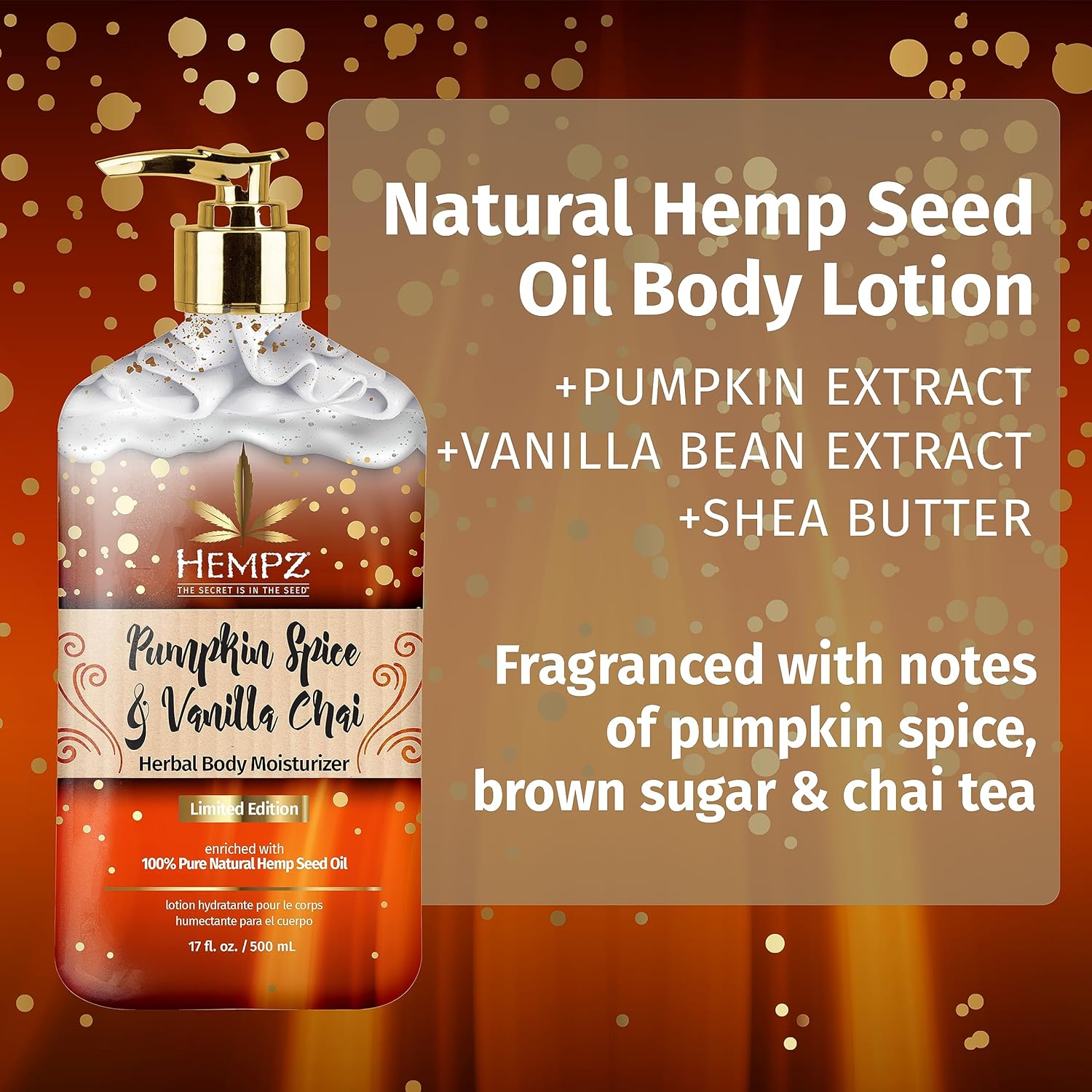 Limited Edition Pumpkin Spice & Vanilla Chai Herbal Moisturizing Body Lotion (17 oz) – Fall Scented for Women or Men with Dry or Sensitive Skin - Hydrating Moisturizer for Daily Radiance : Grocery & Gourmet Food