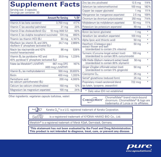 Pure Encapsulations Ultranutrient - Minerals & Multivitamins - Supports Liver & Heart Health* - Supplement For Antioxidants - With Vitamin C, Coq10 & More - Gluten Free - 90 Capsules