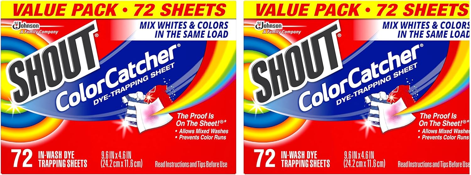 Shout Color Catcher Sheets for Laundry, Allow mixed washes, Prevent color runs, and Maintain original color of clothing, 72 Count - Pack of 2 (144 Total Sheets)