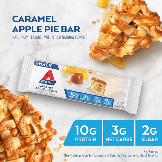 Atkins Snack Bar, Caramel Apple Pie, Naturally Flavored, Good Source Of Protein And Fiber, Low Carb, Low Sugar (30 Bars)