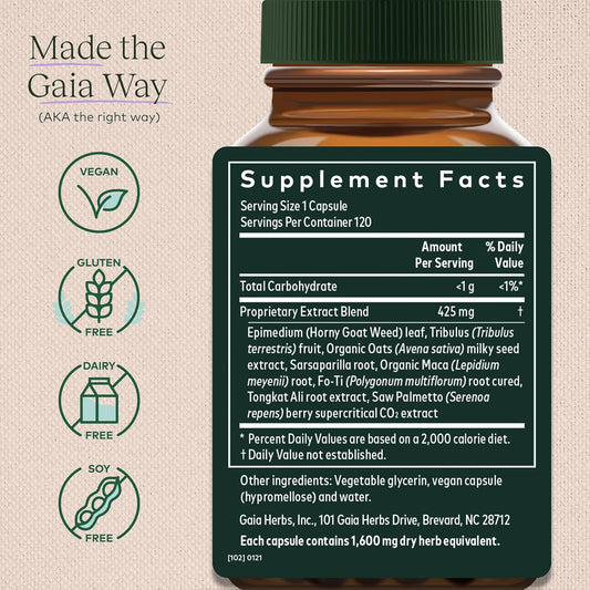 Gaia Herbs Male Libido - Herbal Supplement With Saw Palmetto, Horny Goat Weed, Maca & Oats - Supports Stamina, Vitality & Hormone Balance For Men - 120 Vegan Liquid Phyto-Capsules (30-Day Supply)