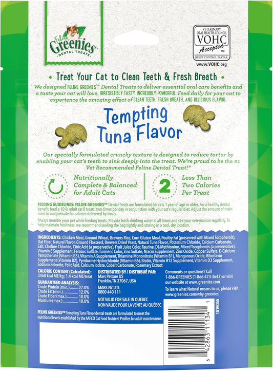 Greenies Feline Adult Natural Dental Care Cat Treats, Tempting Tuna Flavor, 4.6 Oz. Pouch