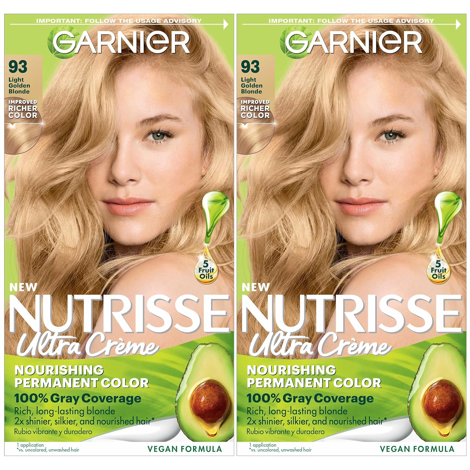 Garnier Hair Color Nutrisse Nourishing Creme, 93 Light Golden Blonde (Honey Butter) Permanent Hair Dye, 2 Count (Packaging May Vary)