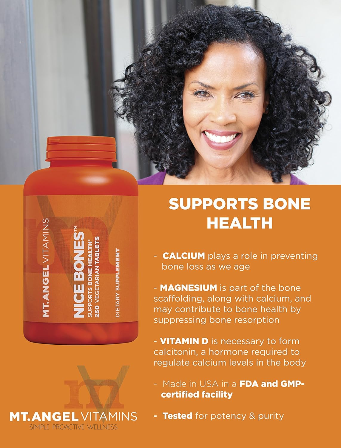Mt. Angel Vitamins - Nice Bones, Supports Bone Health (250 Vegetarian Tablets) : Health & Household