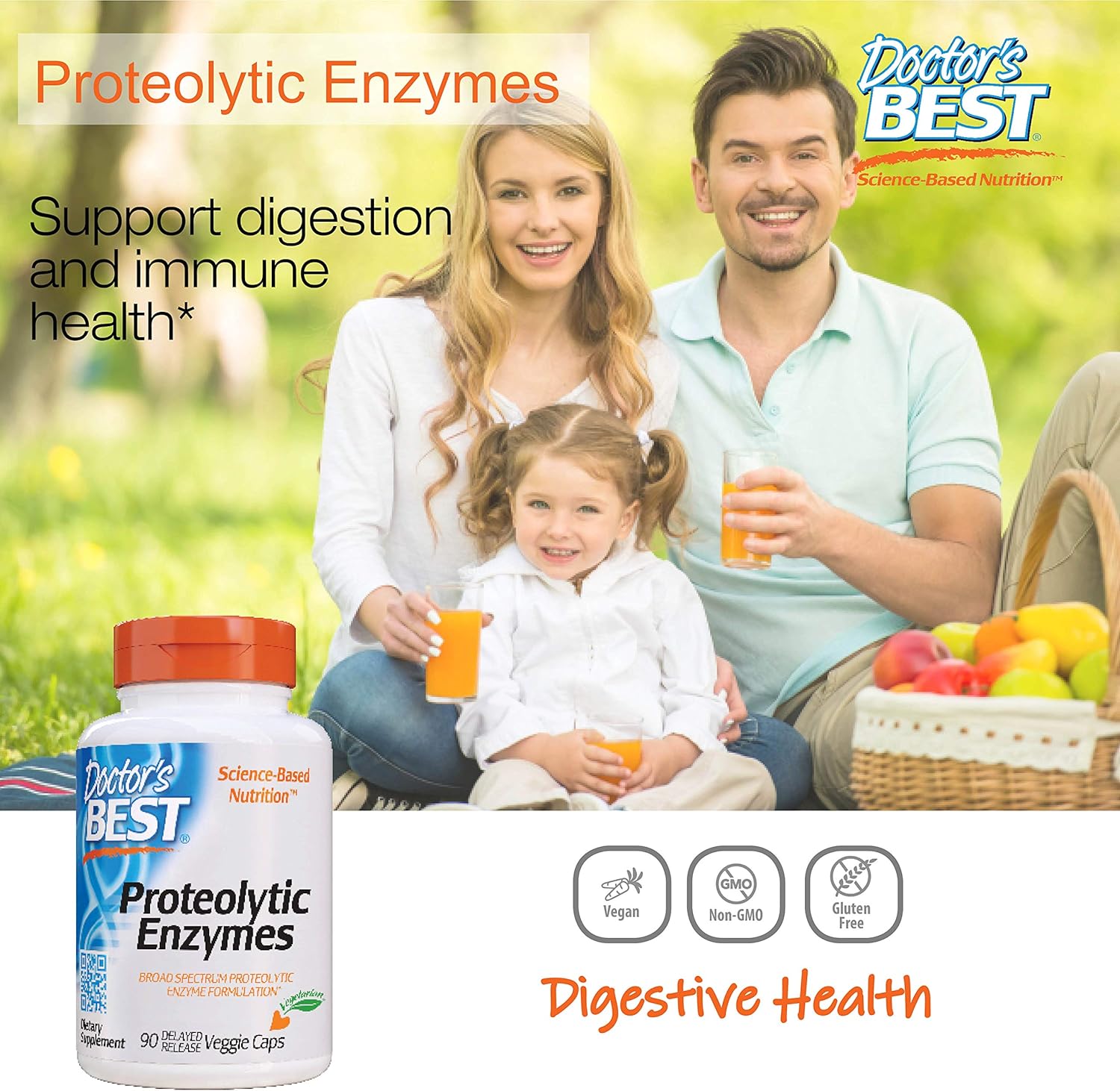 Doctors Best Proteolytic Enzymes, Broad Spectrum Proteolytic Enzyme Formulation, Non-Gmo, Vegetarian 90 Delayed Release Veggie Caps : Health & Household
