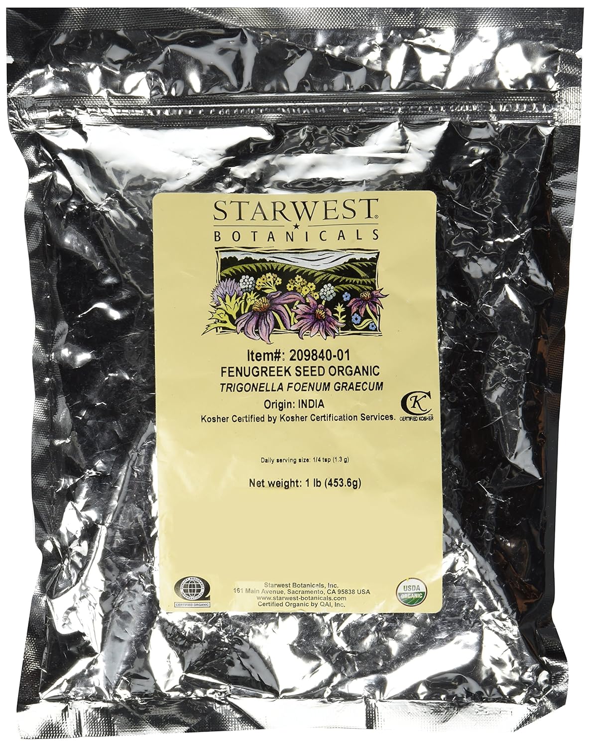 Starwest Botanicals Organic Whole Fenugreek Seed, 1 Pound Bulk Spice