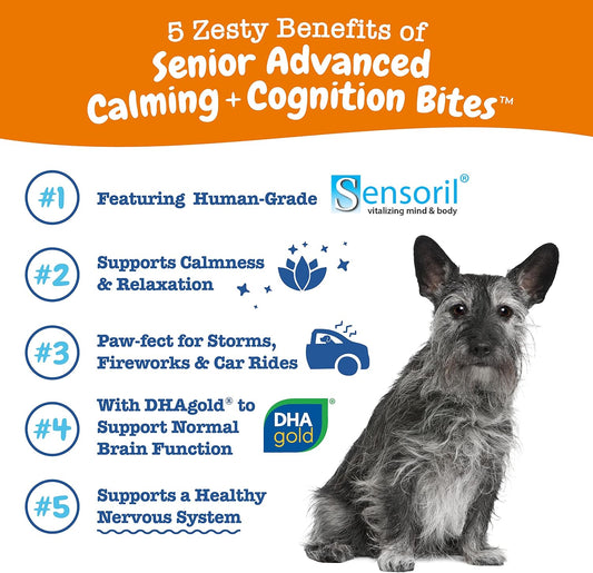 Zesty Paws Senior Advanced Calming & Cognition Soft Chews For Dogs - Supplements For Dog Brain Health & Nervous System Support + Calming & Relaxation -With Ashwagandha, Dha & Melatonin