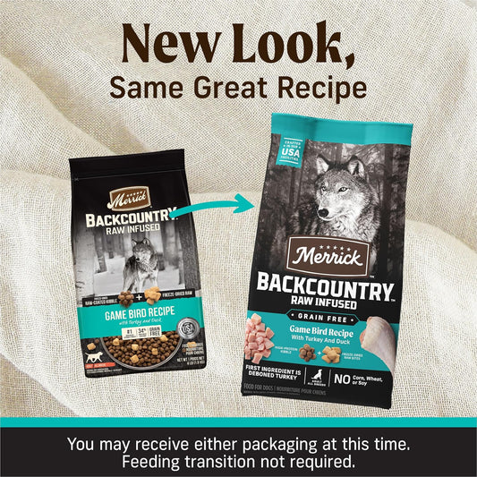 Merrick Backcountry Grain Free Dry Adult Dog Food, Kibble With Freeze Dried Raw Pieces, Game Bird Recipe - 20.0 Lb. Bag