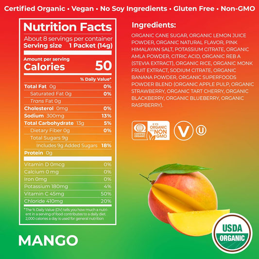 Orgain Organic Hydration Packets, Electrolytes Powder - Mango Hydro Bo