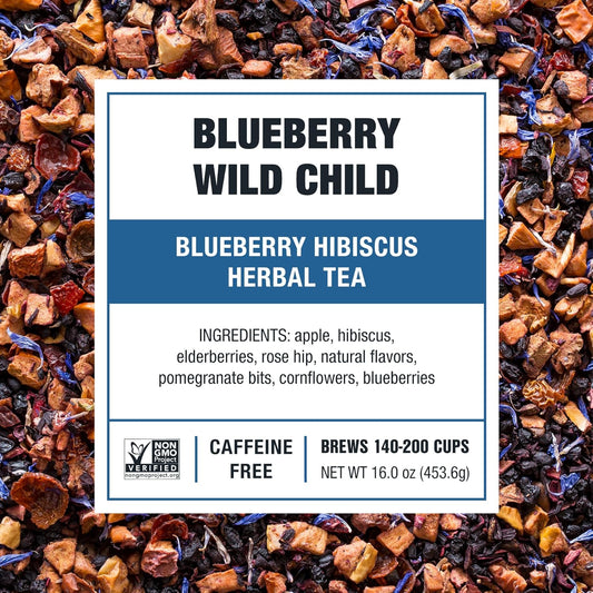 Tiesta Tea - Blueberry Wild Child | Blueberry Hibiscus Herbal Tea | Premium Loose Leaf Tea Blend | Non-Caffeinated Tea | Make Hot Or Iced Tea & Brews Up To 200 Cups - 16 Ounce Resealable Bulk Pouch