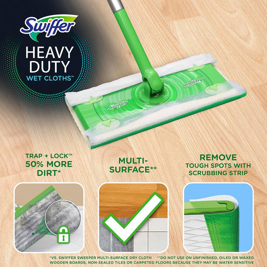 Swiffer Sweeper Heavy Duty Wet Mopping Cloths Multi Surface Refills, Open Window Fresh, 20Count