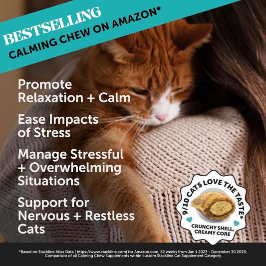 Pet Honesty Calming Chews For Cats - Cat Anxiety Relief + Helps Reduce Stress - Behavioral Support & Promotes Relaxation For Travel, Boarding, Vet Visits, Separation Anxiety - Chicken (30-Day Supply)