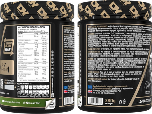 Dy Nutrition - Blood And Guts Pre Workout Powder, 380G (Mojito) - High Strength Preworkout With 350Mg Caffeine, Citrulline Malate, Beta Alanine, Arginine Akg, L-Tyrosine, Vitamin B3 For Men & Women