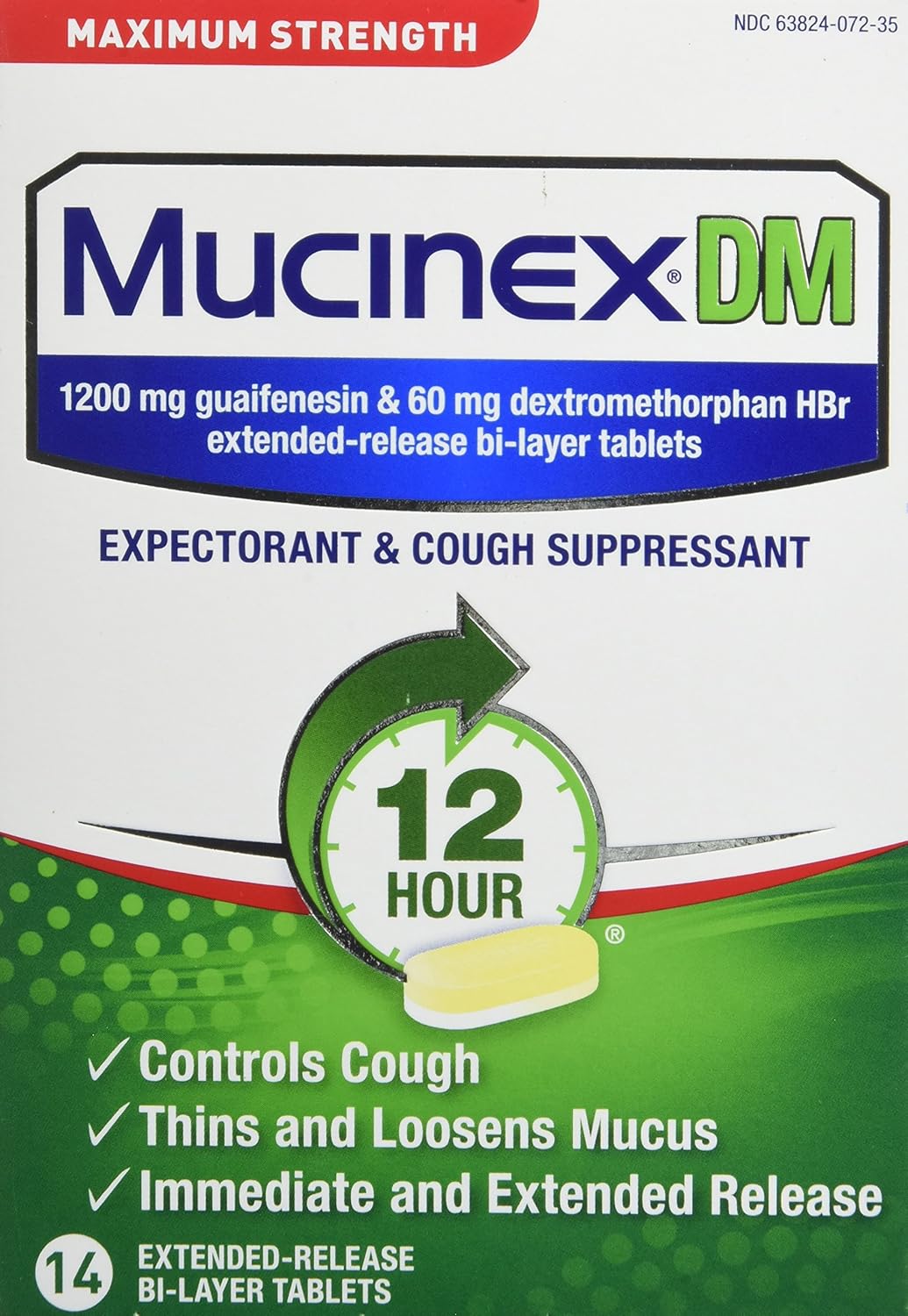 Mucinex Dm Maximum Strength 12-Hour Expectorant And Cough Suppressant Tablets, 14 Ct