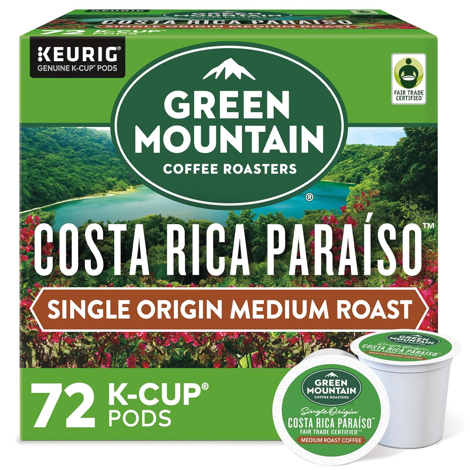 Green Mountain Coffee Roasters Costa Rica Paraiso Single-Serve K-Cup Pods, Medium Roast Coffee, 72 Count (6 Packs of 12)