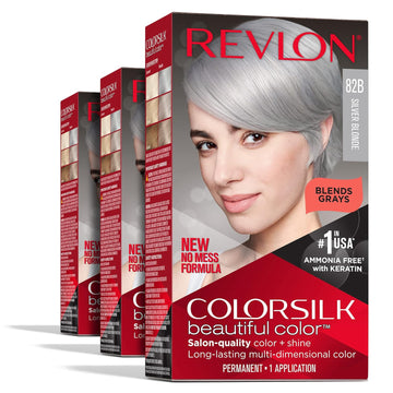 Revlon Colorsilk Beautiful Color Permanent Hair Color, Long-Lasting High-Definition Color, Shine & Silky Softness With 100% Gray Coverage, Ammonia Free, 82B Silver Blonde, 3 Pack