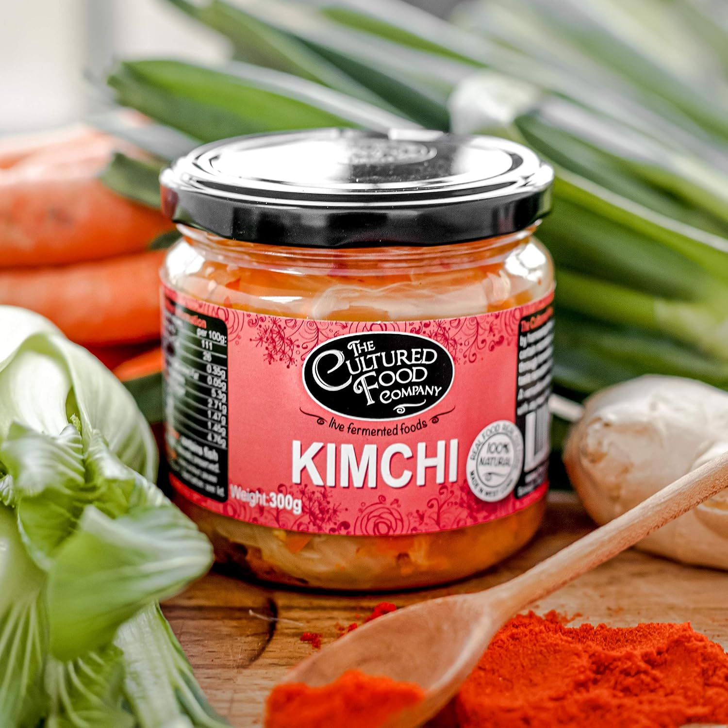 The Cultured Food Company Traditional Kimchi 300G – Authentic Korean Fermented Cabbage With Radishes & Fish Sauce – Probiotic Rich – Perfect For Ramen, Noodles & Kimchi Dishes – Unpasteurised