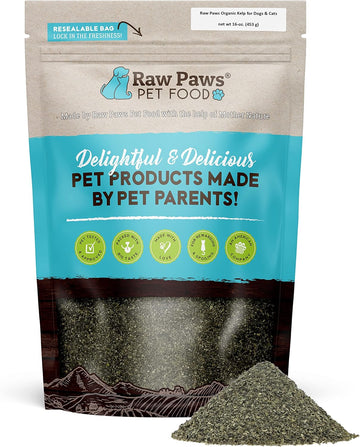 Raw Paws Organic Kelp for Dogs & Cats, 16-oz - Iodine Rich for Thyroid, Digestive & Immune Health - Seaweed Powder for Dogs, Sea Kelp for Cats, Kelp Supplement for Dogs, Dried Kelp Powder for Dogs