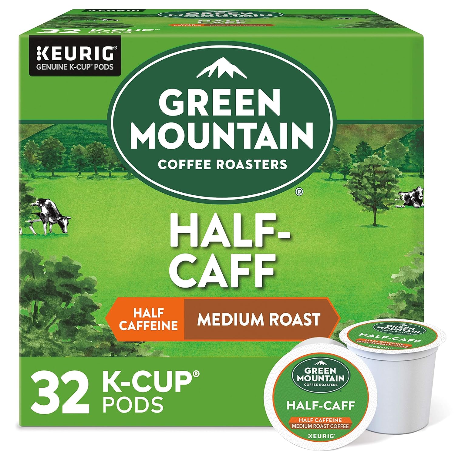 Green Mountain Coffee Roasters Half Caff, Single-Serve Keurig K-Cup Pods, Medium Roast Coffee Pods, 32 Count