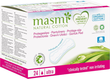 Masmi Ultra Thin Panty Liners Organic Cotton Certified, Individually Wrapped Hypoallergenic, Biodegradable, Perfume, Chlorine And Dioxin Free… (Single Pack)