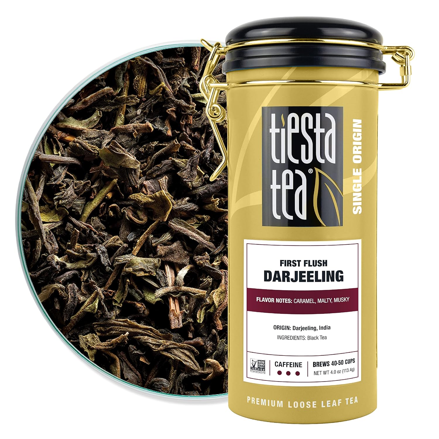 Tiesta Tea - First Flush Darjeeling Black Tea | Single Origin Premium Black Loose Leaf Tea From India | 100% Pure Unblended High Caffeinated Tea | Hot Or Iced Tea & Up To 50 Cups - 4Oz Refillable Tin