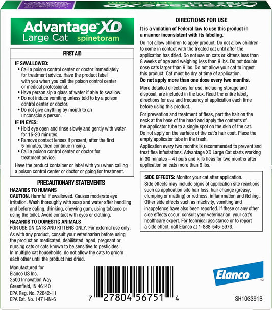 Advantage Xd Large Cat Flea Prevention & Treatment For Cats Over 9Lbs. | 4-Topical Doses, 2-Months Of Protection Per Dose