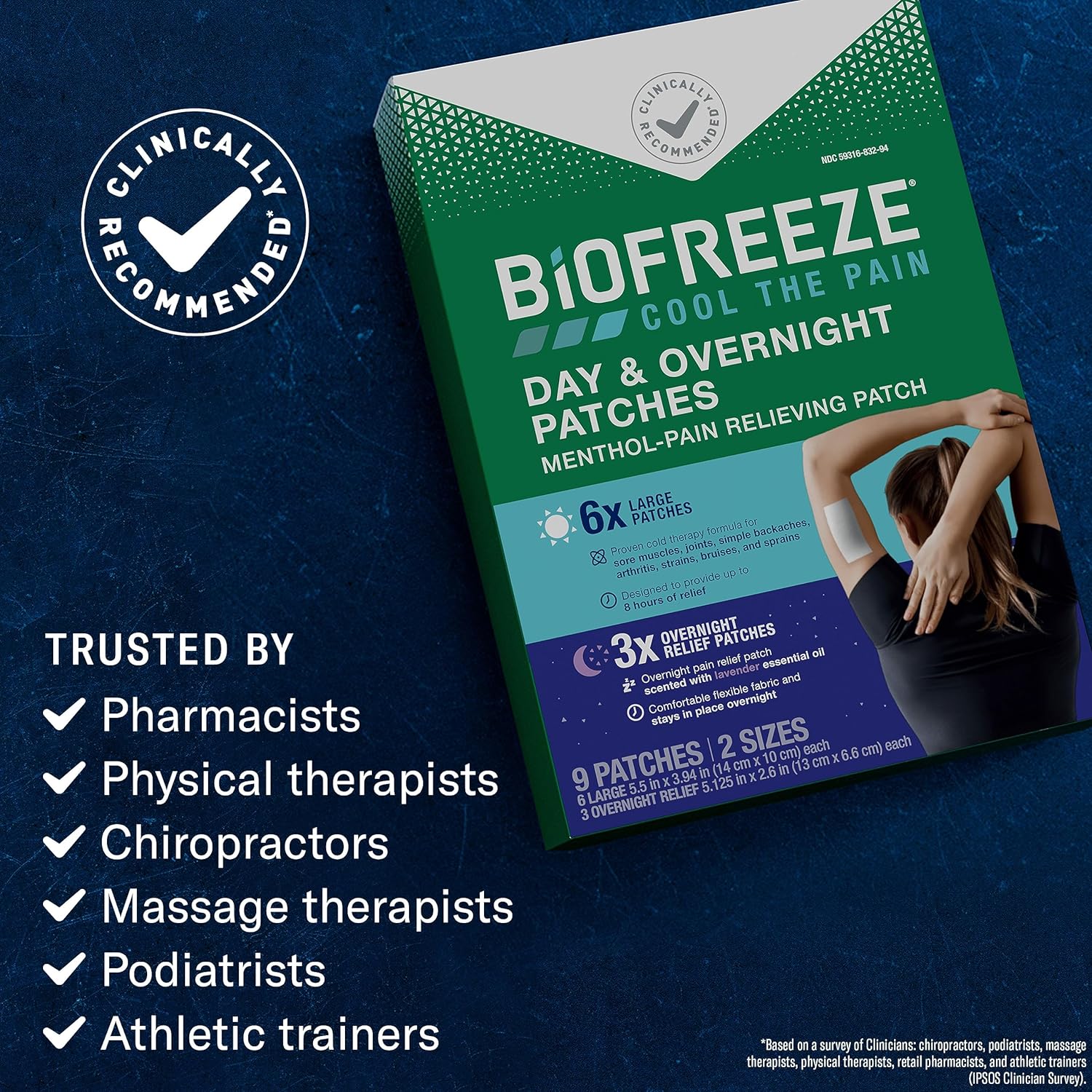 Biofreeze Day & Night Pain Relief Patches, Knee & Lower Back Pain Relief Patch, Sore Muscle Relief, Neck Pain Relief, Pharmacist Recommended, FSA Eligible, 9 Biofreeze Menthol Patches : Health & Household