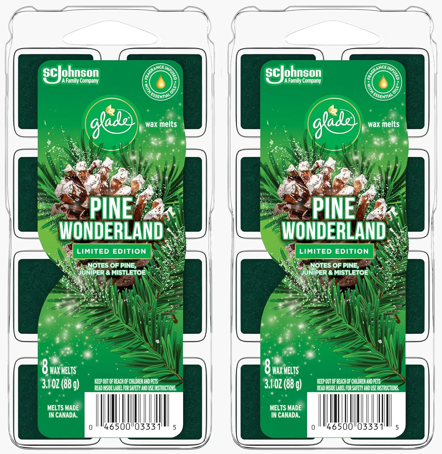 Glade Wax Melts Air Freshener, Pine Wonderland, Holiday Collection, 8 Count (Pack of 2) : Health & Household