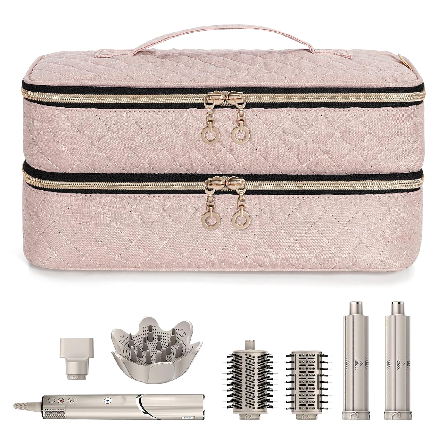 Teamoy Travel Carrying Case Compatible With Shark Flexstyle Styling (Hd 435/430),Double-Layer Hair Accessories Tools Storage Bag For Hair Dryer Airwrap Styler And Attachments, Misty Rose