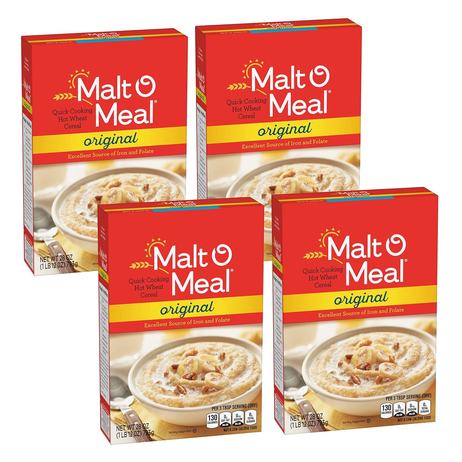 Malt-O-Meal, Original Malt-O-Meal Hot Breakfast Cereal, Quick Cooking, 28 Ounce Box (Pack of 4)