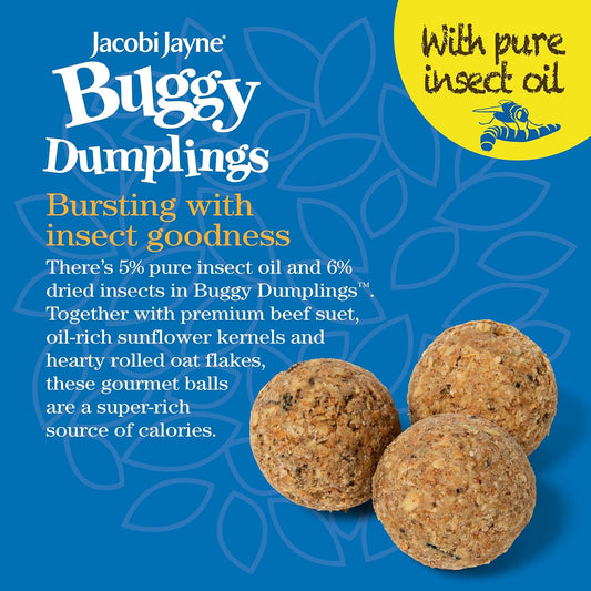 Suet Balls For Wild Birds - Jacobi Jayne® Buggy Dumplings™ Pack Of 6-100g Fat Balls For Wild Birds, High Energy Bird Food Fat Balls With Mealworms, Buggy Fat Suet Balls for Bird feeder?BD100-6