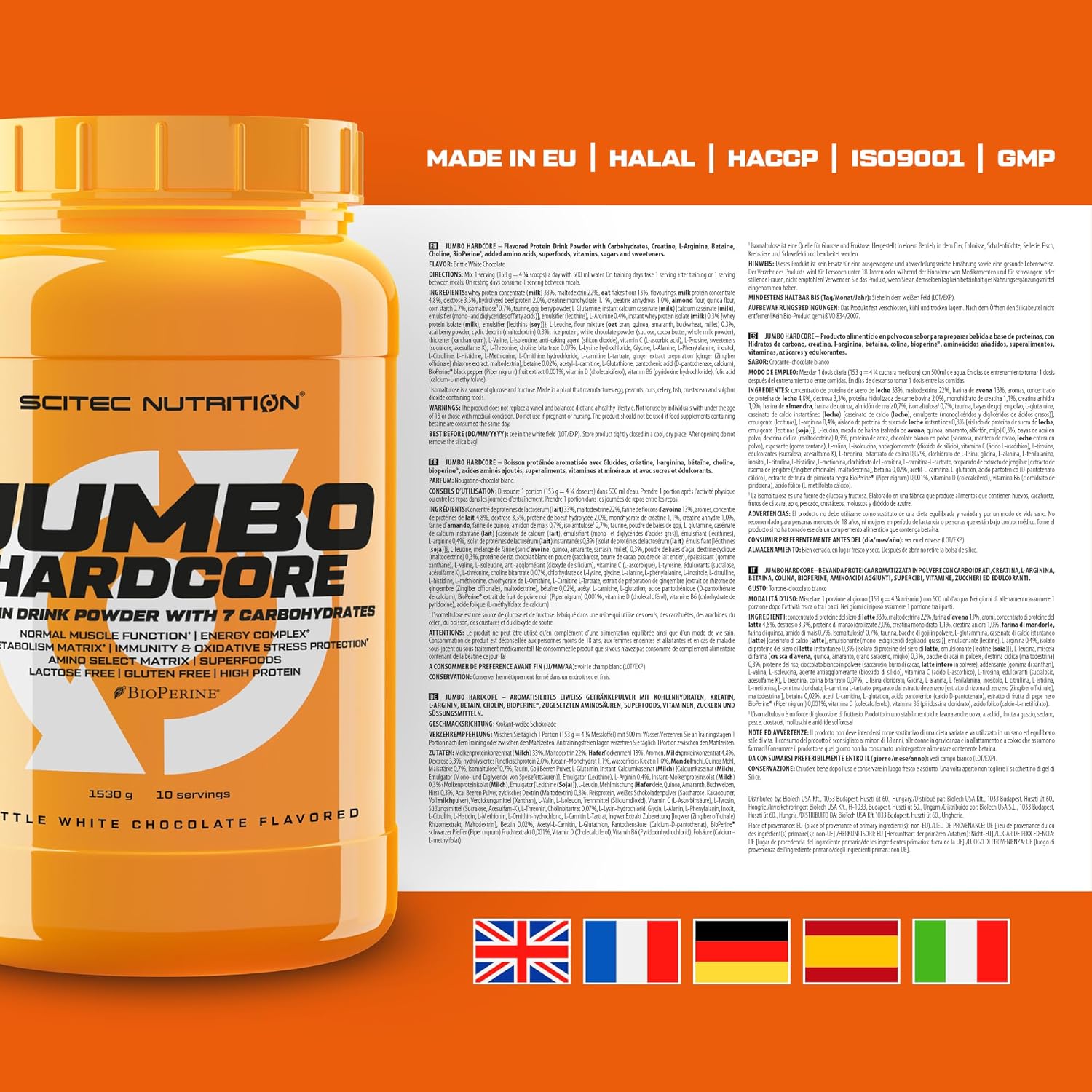 Scitec Nutrition Jumbo Hardcore, High Protein Weight Gainer with Amino Select Matrix, Superfoods, Creatine and with 7 carbohydrates, Gluten-Free and Lactose-Free, 1530 g, Brittle White Chocolate : Amazon.co.uk: Health & Personal Care