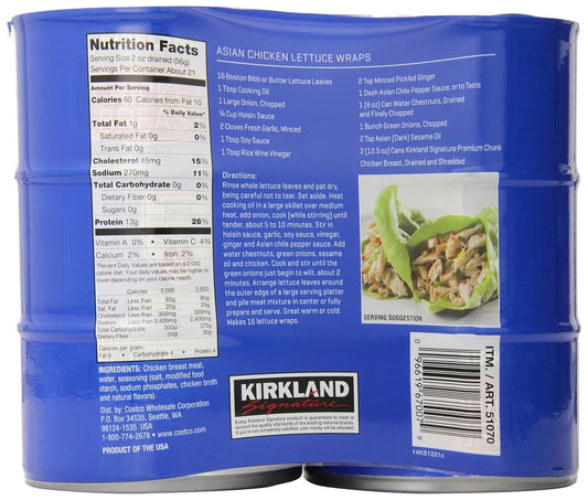 Kirkland Signature Premium Chunk Chicken Breast Packed in Water, 12.5 Ounce, 6 Count