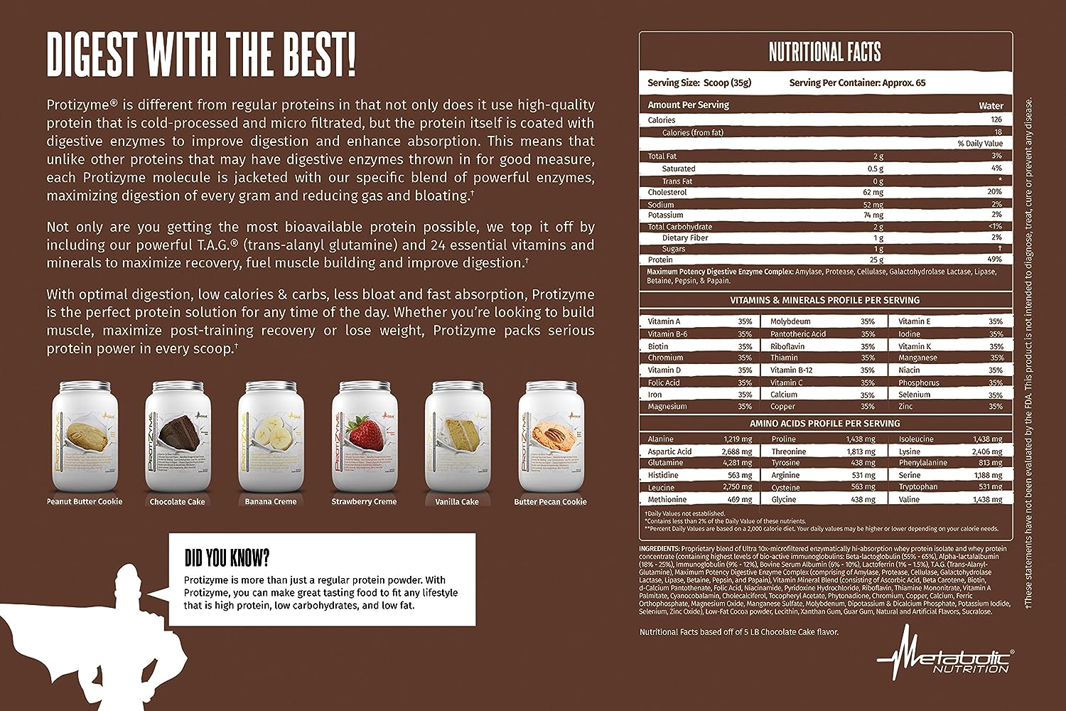 Metabolic Nutrition, Protizyme, 100% Whey Protein Powder, High Protein