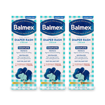 Balmex Complete Protection Daily Baby Diaper Rash Cream, Clinically Proven To Reduce Redness In Just One Use*, With Zinc Oxide + Botanicals, Pediatrician-Recommended, 4Oz, 3 Pack