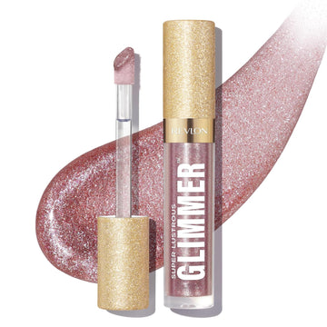 Revlon Super Lustrous Glimmer Gloss, Non-Sticky Lip Gloss, High-Shine Finish, Plant-Based Glitter, 009 Razz Beamy, 0.13 Fl Oz