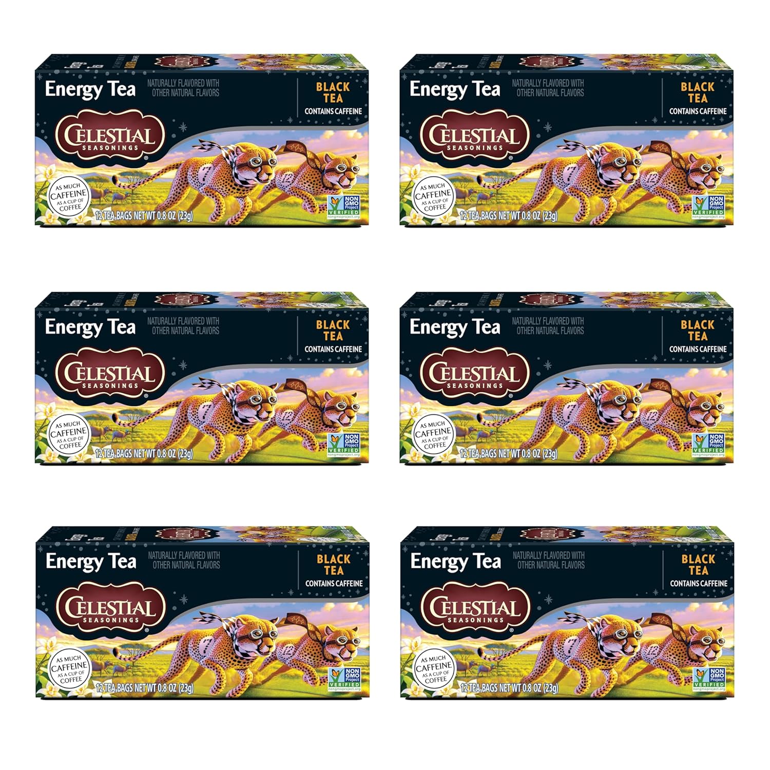 Celestial Seasonings Energy Black Tea, Caffeinated, 12 Tea Bags Box, (Pack Of 6)