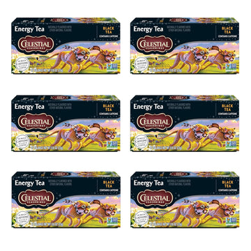 Celestial Seasonings Energy Black Tea, Caffeinated, 12 Tea Bags Box, (Pack Of 6)