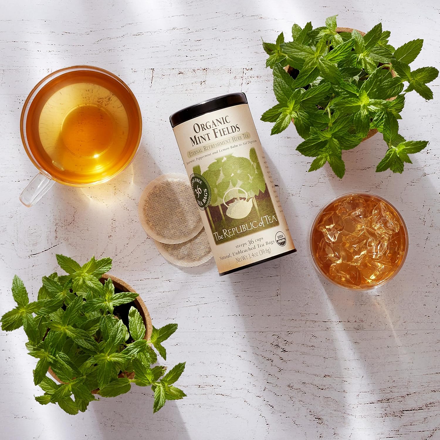 The Republic Of Tea, Organic Herbal Mint Fields Tea, 36 Tea Bag Tin
