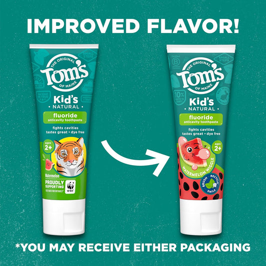 Tom'S Of Maine Kid'S Natural Fluoride Toothpaste, Watermelon, 5.1 Oz. 3-Pack (Packaging May Vary)