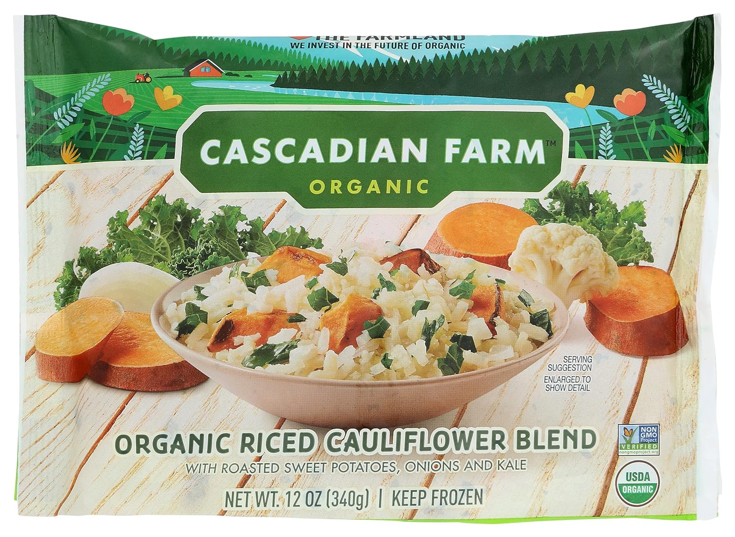 Cascadian Farm Organic Frozen Riced Cauliflower Blend With Roasted Sweet Potatoes, Onions & Kale, 12 oz