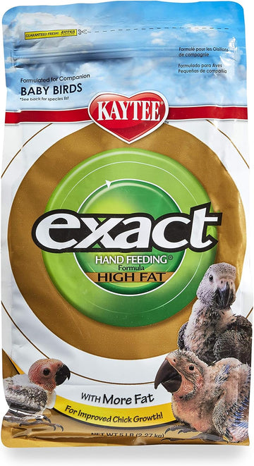 Kaytee Exact Hand Feeding High Fat Formula Pet Bird Baby Food For Parrots, Parakeets, Lovebirds, Cockatiels, Conures, Cockatoos, And Macaws, 5 Pound