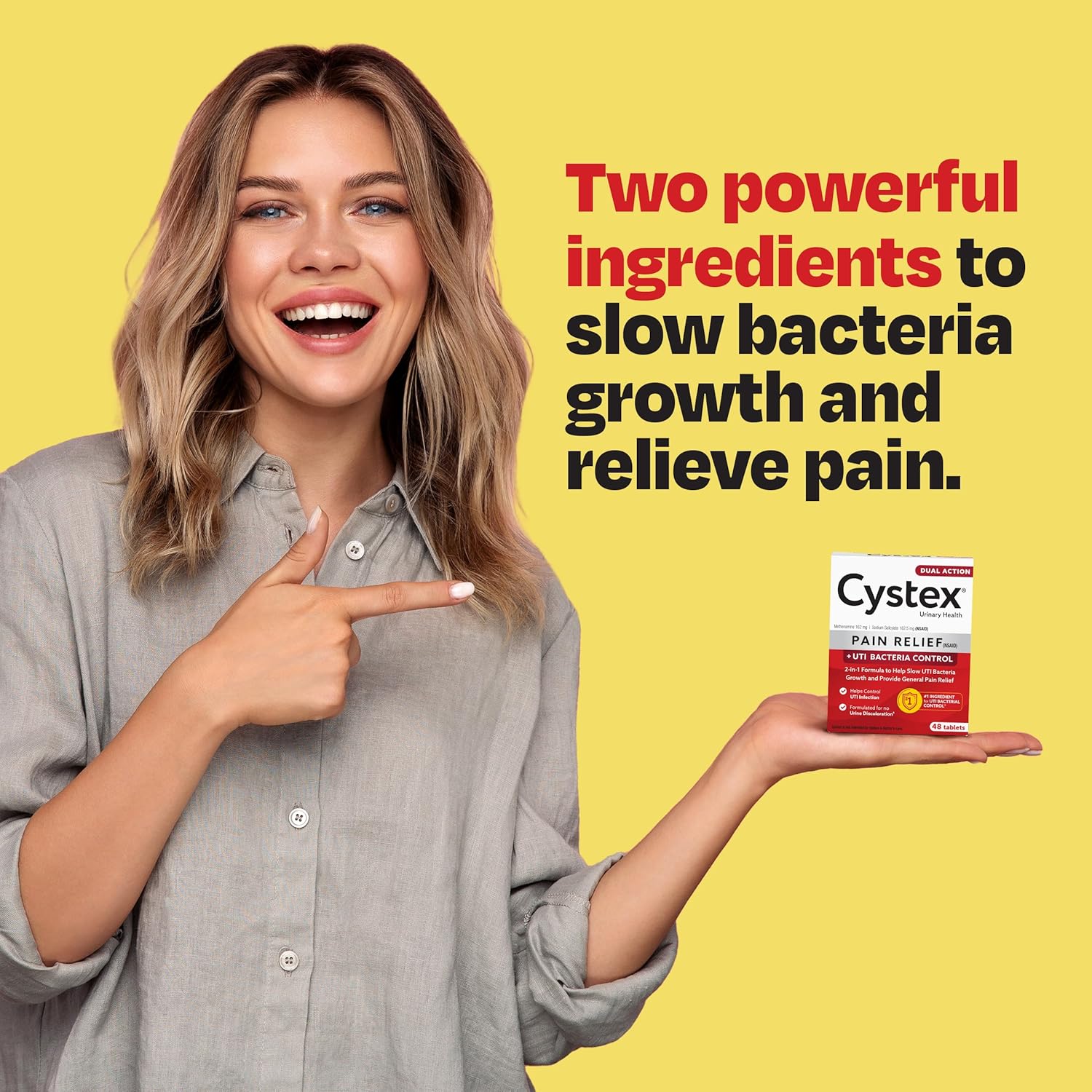 Cystex Dual Action Uti Pain Relief & Prevention Tablets – 2-In-1 Formula Relieves Discomfort & Slows Bacterial Growth – Non-Staining, Fsa/Hsa Eligibl, (48 Count)