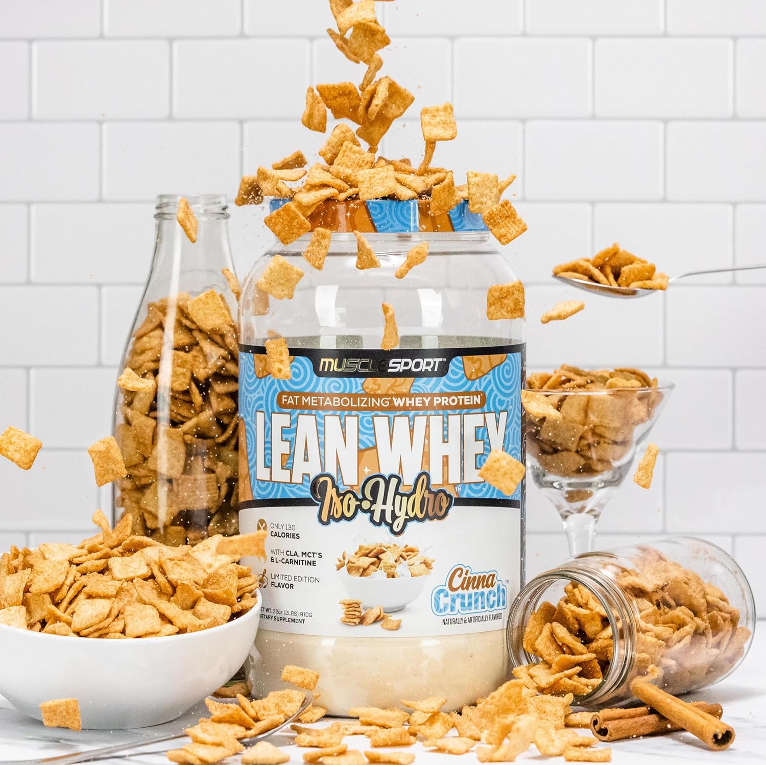 Musclesport Lean Whey Revolution™ Protein Powder - Whey Protein Isolate - Low Calorie, Low Carb, Low Fat, Incredible Flavors - 25G Protein Per Scoop - 2Lb Cinna Crunch : Health & Household