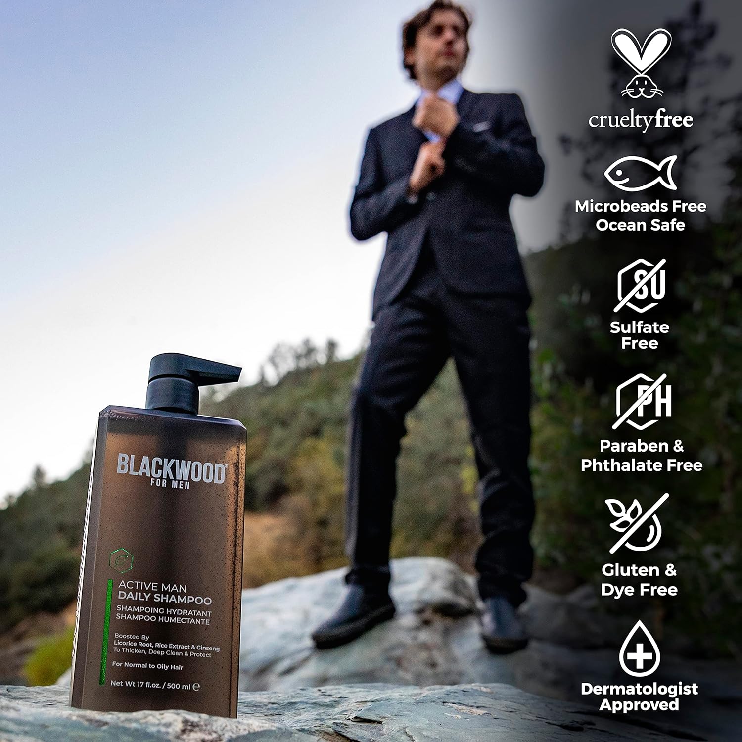 Blackwood For Men - Active Man Daily Conditioner (17 oz), Thickening Shampoo (17 oz), & X-Punge Foaming Face Wash (4.55 oz) - vegan, natural hair care to combat hair loss & dandruff. Sulfate-free, par : Beauty & Personal Care
