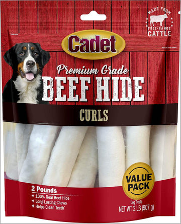 Cadet Premium Grade Beef Hide For Dogs, Long Lasting Rawhide Chips, Single Ingedient Dog Chews, Beef Hide Flavor (2 Pound)