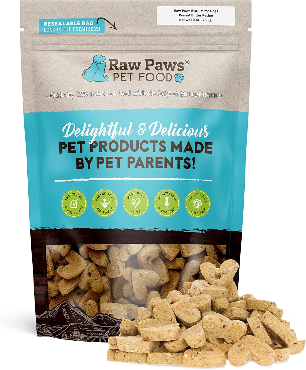 Raw Paws Grain-Free Biscuits For Dogs - Peanut Butter Recipe, 10-Oz - Crunchy Dog Treats Made In Usa - Corn, Wheat & Soy Free Pb Dog Treats - Heart Shaped Puppy Biscuits - Peanut Butter Dog Biscuits