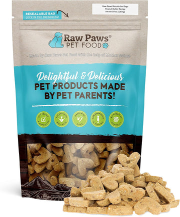 Raw Paws Grain-Free Biscuits For Dogs - Peanut Butter Recipe, 10-Oz - Crunchy Dog Treats Made In Usa - Corn, Wheat & Soy Free Pb Dog Treats - Heart Shaped Puppy Biscuits - Peanut Butter Dog Biscuits