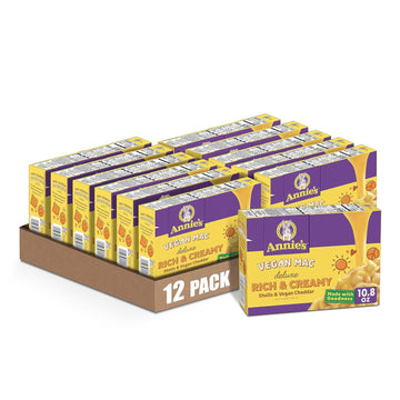 Annie'S Deluxe Vegan Mac And Cheddar Shells, Vegan Macaroni And Cheese, 10.8 Oz (Pack Of 12)